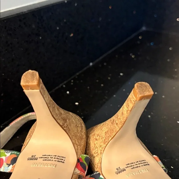 Fiomi Shabby Chic BOHO Floral Abstract Fabric Cork High Heel Stiletto Sandals - Picture 11 of 12